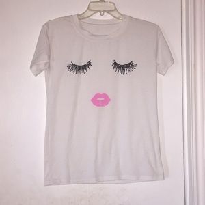 Cute lipstick and eyelash shirt!